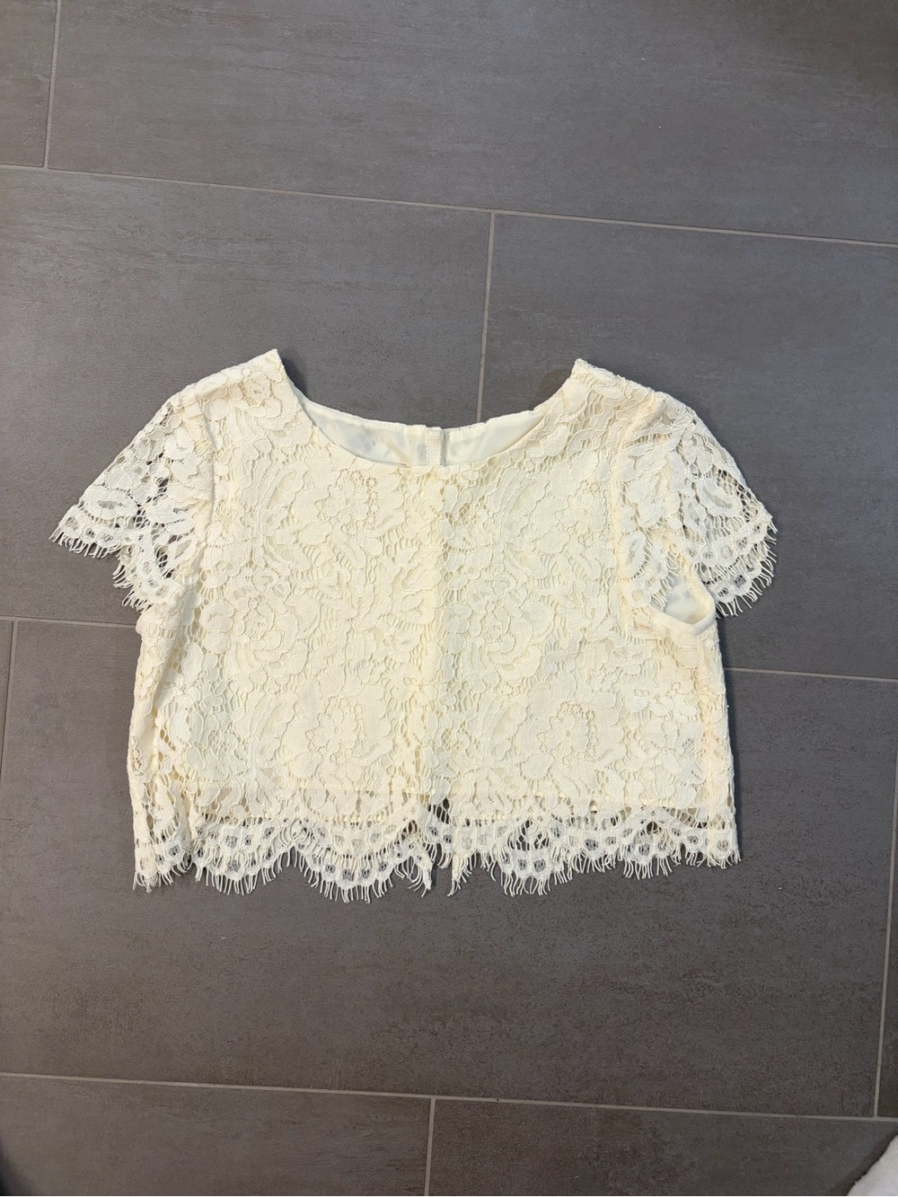 Jenny Yoo Cream Lace Cropped Short Sleeve Blouse